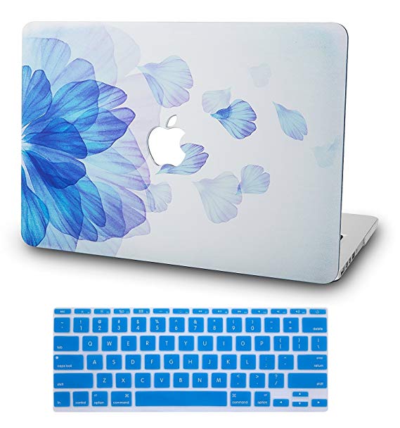 KEC Laptop Case for Old MacBook Pro 13" Retina (-2015) w/ KeyBoard Cover Plastic Hard Shell Case A1502/A1425 (Blue Flower)