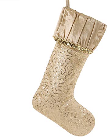 Valery Madelyn 21 inch Luxury Gold Christmas Stockings with Sequins and Ruffle Cuff, Themed with Tree Skirt (Not Included)