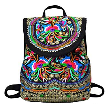 Nicetage Women Girl's Vintage Ethnic Style Backpack Embroidery Shoulder Bags Canvas Satchel Unique Design Rucksack