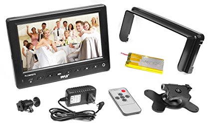 Pyle PLCMHD70 7-Inch HD Video On-Camera Field Monitor, HDMI, YPbPr, AV, Audio Inputs for Digital Cameras, Video and DSLR Cameras (Black)