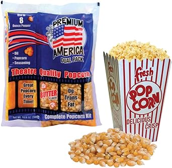 8oz Premium America All in One Pack Popcorn | Premeasured Theatre Quality Kernels for Kettle Popcorn Machines. 24 Individual 8oz Portion Bags per case Butter Flavoured