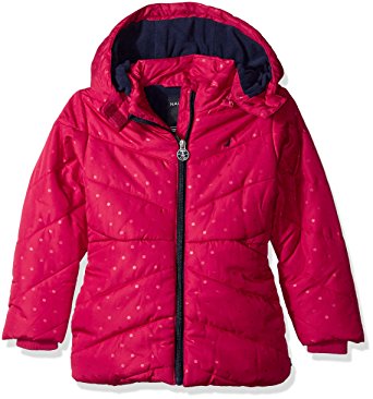 Nautica Little Girls' Printed Puffer Coat with Removable Hood