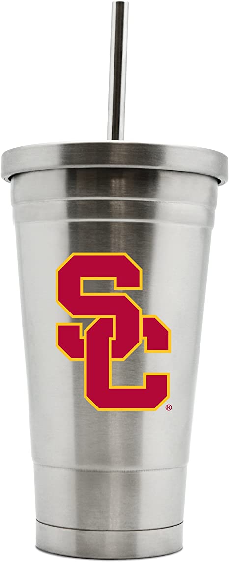NCAA Usc Trojans 17oz Double Wall Stainless Steel Thermo Tumbler with Straw