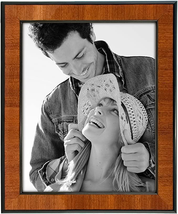 Malden International Designs Burl Wood Walnut Wooden Picture Frame with Black Border, 8x10, Walnut