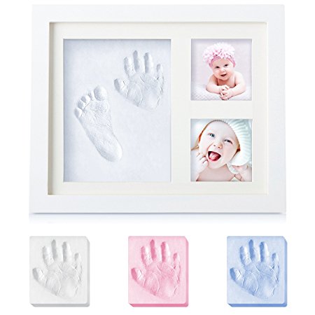 Baby Gifts Newborn Handprint and Footprint Photo Frame Kit Keepsake,Baby Shower Gifts for Registry,Best Baby Gifts for Girls and Boys,Environmentally Friendly Wood&Natural Non-Toxic Clay (White)