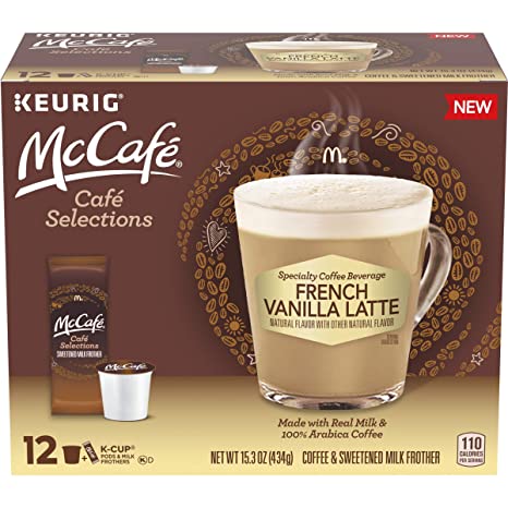 McCafe Cafe Selections French Vanilla Coffee Keurig K Cup Pods & Froth Packets, 12 ct Box, 14.72 Ounce