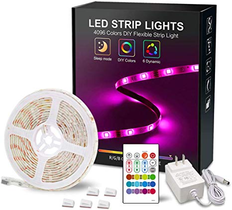 RGB LED Strip Light 12V Led Light Strip 16.4ft LED Tape Lights 5050 Waterproof Led Rope Lights Color Changing Strip Lights with Remote Lights for Bedroom Color Changing Light for Bar Party Decor