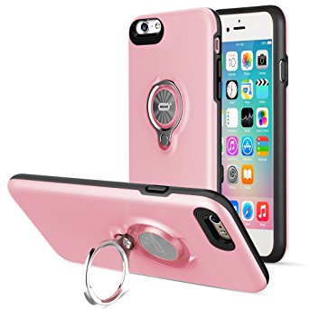 iPhone 6 Case with Ring Kickstand by ICONFLANG, 360 Degree Rotating Ring Grip Case for iPhone 6 Dual Layer Shockproof Impact Protection Apple iPhone 6 Case Compatible with Magnetic Car Mount- Pink