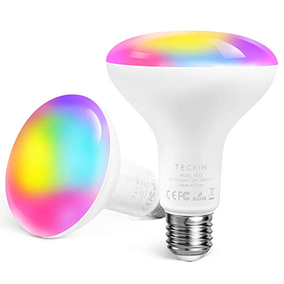 Smart Light Bulb WiFi Light Bulbs,TECKIN 13W E27 RGBCW Multicolor Dimmable LED Color Changing Light Bulb Equivalent 100W,1300LM BR30 Compatible with Alexa and Google Home IFTTT 2900K-6000K 2 Packs