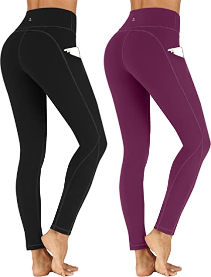 TOREEL High Waisted Leggings Pack Yoga Pants with Pockets for Women Tummy Control Workout Leggings with 3 Pockets