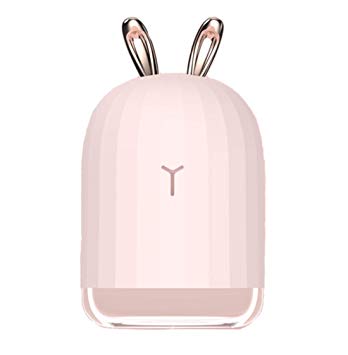 YIJIAOYUN 200 ML Mini Cute Cool Mist Humidifier, Lovely Rabbit Essential Oil Diffuser with 7 Color Led Light, USB Moisture Sprayer with Quiet Operation for Bedroom Office Car (Pink)