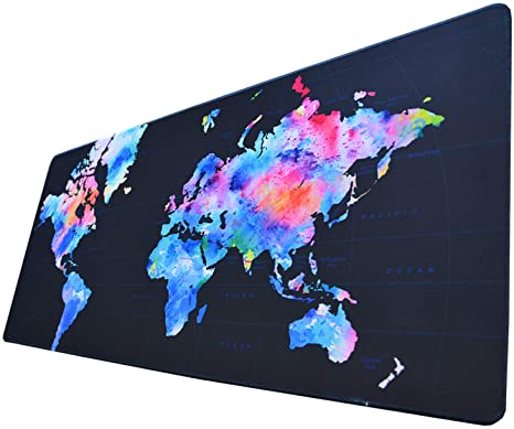 Extended Gaming Mouse Pad Colorful World Map Portable Waterproof Professional Large Mousepad Keyboard Pad Non-Slip Rubber Base Desk Pad Mouse Mat for Keyboard and Mouse 15.7×35.4inches