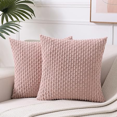 Fancy Homi 2 Packs Blush Pink Decorative Throw Pillow Covers 20x20 Inch for Couch Bed Sofa, Modern Farmhouse Boho Home Decor, Soft Cute Plush Corduroy Cushion Case 50x50 cm