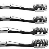 Trueocity Extra Soft Charcoal Toothbrush (4 Pack) White & Gray 2 in 1 Tooth Brush & Tongue Scraper; Fine & Gentle CrossAction Flossing Bristles Helps Prevent Gingivitis & Perio for a Complete Cleaning