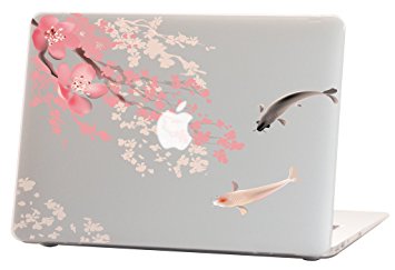 New Macbook Retina Display 12 inches Rubberized Hard Case for model A1534, Koi Fish Cherry Design with Clear Bottom Case, Comes with Keyboard Cover
