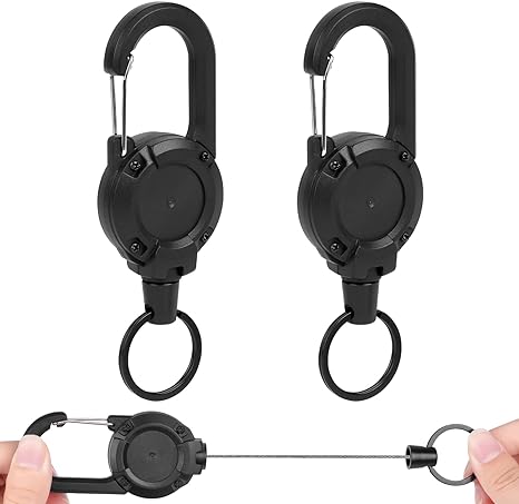 Vicloon Heavy Duty Retractable Keychain, 2pcs Retractable Badge Holder, Retractable ID Badge Reel Heavy Duty Reel Clips Retractable Badge Reels for Key Ring ID Card Badge Holder (Black)