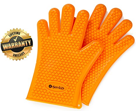 Highly Rated Silicone BBQ Gloves - Perfect For Use As Heat Resistant Cooking Gloves, Grill Gloves, Or Potholder - Directly Manage Hot Food In The Kitchen, Use As Grilling Gloves, Oven Gloves, Or At The Campsite! - Protect Your Hands And Avoid Accidents With Insulated Waterproof Five-Fingered Grip - Far More Shield And Versatility Than Oven Mitts - 1 Pair Number 1 in Service Silicone BBQ Gloves - FREE Premium Hassle-Free Lifetime Guarantee! - Orange