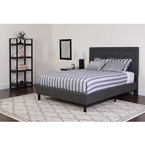 Flash Furniture Roxbury King Size Tufted Upholstered Platform Bed in Dark Gray Fabric with Memory Foam Mattress