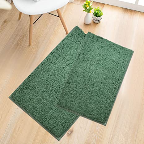 ZanLLW 2 Pcs Shaggy Chenille Bath Mats and Bath Rugs, Super Water Absorbent and Soft Carpets with Microfiber for Bathroom Shower and Tub, Floor Mat Set, Machine Wash and Dry (20"X32" 16"X24")