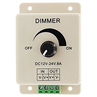 DC12-24V 8A PWM Manual Knob Dimmer Controller, 0%-100% PWM Dimming Control, Brightness LED Dimmer Switch for 5050/3528 Single Color LED Strips, Ribbon Lights, Tape Lights or Other LED Products