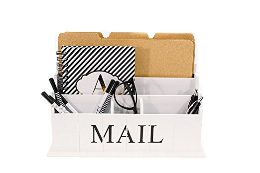 Blu Monaco Desk Top Mail, File, Letter Organizer – 3 Tiers White Rustic Country Wooden Desktop – Organize your Life in Style – Shabby Chic Design for the Home – Compartments for Organization