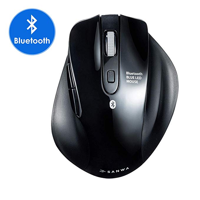 SANWA (Japan Brand) Bluetooth Vertical Ergonomic Mouse, Silent Noiseless Blue LED Optical Computer Mice, (800/1200/1600/2400 DPI, 6 Buttons) Compatible with MacBook, Laptop, Windows Android Mac OS