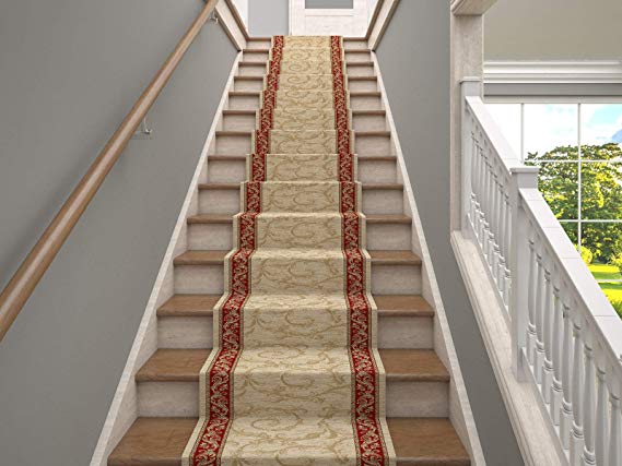 Marash Luxury Collection 25' Stair Runner Rugs Stair Carpet Runner with 336,000 Points of Fabric per Square Meter, Veronica Ivory