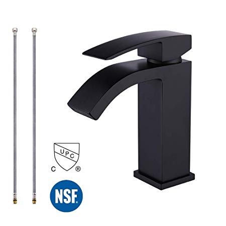 KES NSF Bathroom Waterfall Faucet Single Handle One Hole Lavatory Basin Vanity Sink Lead Free Brass cUPC Faucet Black, L3109ALF-BK