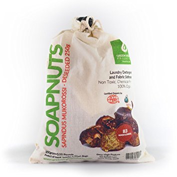 Green Virgin Soap Nuts (250 Grams=.55 Lbs=8.8 Ounces) Approx 83 Wash Loads, Includes 1 Wash Bag,