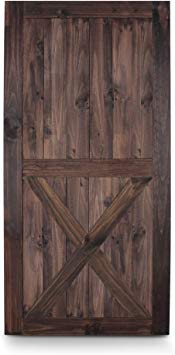 BELLEZE 42in x 84in Single X-Frame Sliding Barn Door Unfinished Solid Knotty Pine Wood Panelled Slab Assemble, Espresso