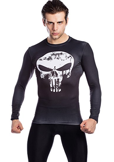 Red Plume® Men's Compression Sports Shirt, Skull Logo Long Sleeve T-shirt