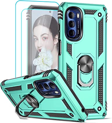 LeYi for Motorola G Stylus 2022 Case 5G, Moto G Stylus 5G Phone Case with 2 Pcs Tempered Glass Screen Protector, [Military-Grade] Protective Case with Magnetic Kickstand for Moto Stylus 2022 5G, Mint