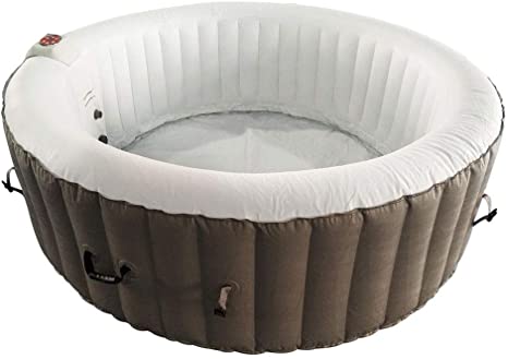 ALEKO HTIR6BRW Round Inflatable Hot Tub Spa with Cover, 6 Person Portable Hot Tub - 265 Gallon Brown and White