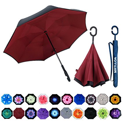 MRTLLOA Double Layer Inverted Umbrella with C-Shaped Handle, Anti-UV Waterproof Windproof Straight Umbrella for Car Rain Outdoor Use