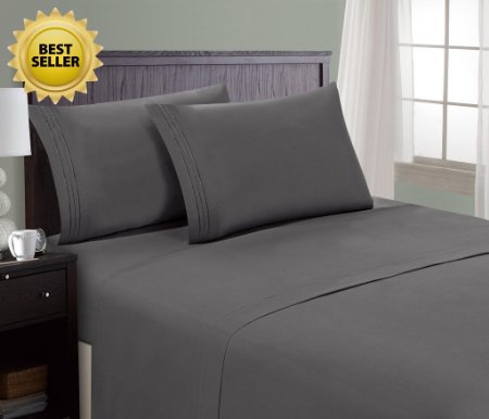 HC Collection Bed Sheet & Pillowcase Set HOTEL LUXURY 1800 Series Egyptian Quality Bedding Collection! Deep Pocket, Wrinkle & Fade Resistant,Luxurious,Comfortable,Extremely Durable(King, Grey)