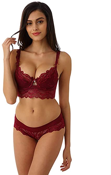 Women's Push Up Embroidery Bras Set Lace Lingerie Bra and Panties