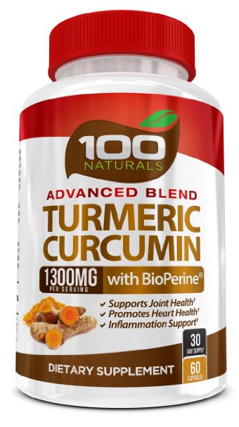 100% Natural Turmeric Curcumin 1300mg Supplement with Bioperine® -With 95% Standardized Curcuminoids- Gluten Free, None GMO, Maximum Strength Turmeric Pills with Black Pepper. Made in USA (60capsules)