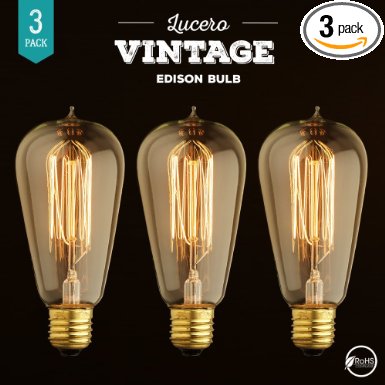 Lucero Vintage Thomas Edison Incandescent Light Bulb 60W - ST58 Teardrop Dimmable - Squirrel Cage Filament - E26 Medium Base 2700K - 3 Pack