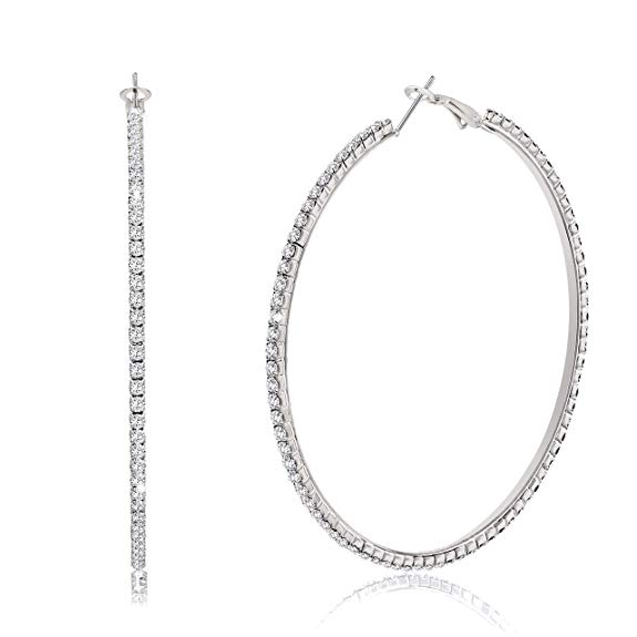 BSJELL Large Hoop Earrings for Women Rhinestone Crystal Big Circle Hoops Stud Earrings Fashion Bridal Wedding Jewelry,Gold/Rose Gold/Silver Plated