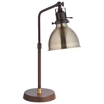 Rivet Pike Factory Industrial Table Lamp, 19"H, With Bulb, Black and Brass Shade