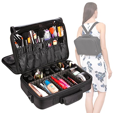 VASKER 3 Layers Makeup Bag Travel Cosmetic Case Brush Holder with Adjustable Divider VA-06