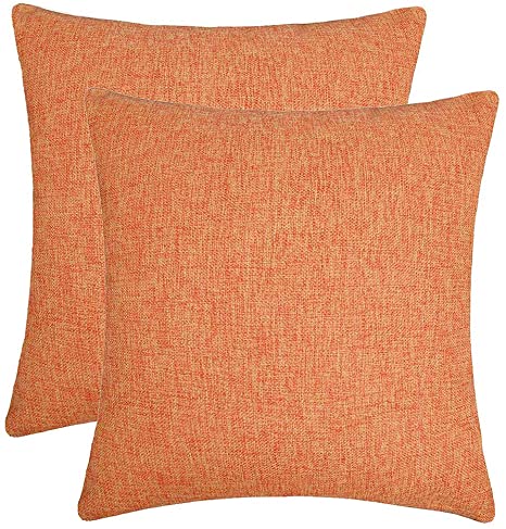 Jepeak Comfy Throw Pillow Covers Cushion Cases Pack of 2 Cotton Linen Farmhouse Modern Decorative Solid Square Pillow Cases for Couch Sofa Bed (Orange, 22 x 22 Inches)