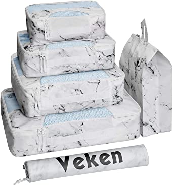 Veken 6 Set Packing Cubes, Travel Luggage Organizers with Laundry Shoe Bag