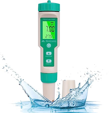 Flintronic Medidor de PH, 4 en 1 PH/TDS/EC/Temperatura Probador de Calidad del Agua, Pantalla LCD con Retroiluminación Verde Probador de Calidad del Agua, para Acuarios/Hidroponía/Piscina-Verde