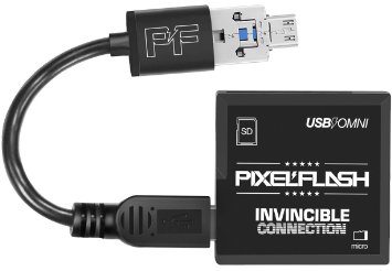 PixelFlash Invincible Connection Modular Memory Card Reader OTG with Detachable Micro USB - Reads SD and MicroSD Cards for Android, Tablets and Smart Phones