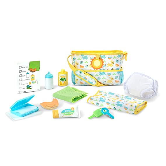 Melissa & Doug Mine to Love Travel Time Play Set for Dolls with Diaper Bag, Bottle, Sunscreen, More (17 pieces)