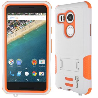 LG Google Nexus 5X Case CoverON DuraShield Series Drop Proof Phone Cover Grip  Bumper  Stand Hybrid Case For LG Google Nexus 5X - Neon Orange White