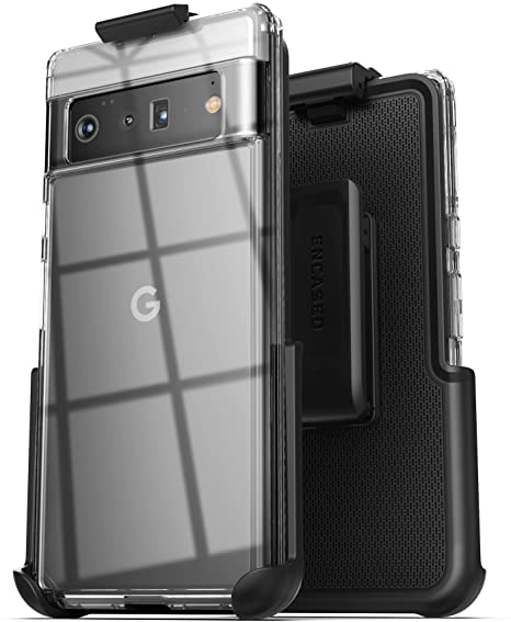 Encased Belt Case Designed for Google Pixel 6 Pro Clear Phone Case with Holster Clip (2021)
