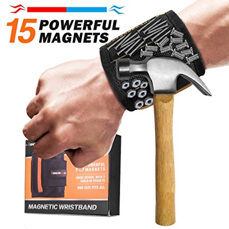 Magnetic Wristband - 15 Super Strong Magnets with Breathable Material, Adjustable Wrist Strap for Holding Screws, Nails, Bolts, Drill Bits and Small Tools - Best Unique Tool Gift for DIY Handyman