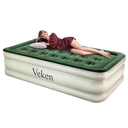 Veken Twin Air Mattress with Built-in Pump Inflatable 18" Double Height Elevated Airbed with Flocked Top, Family